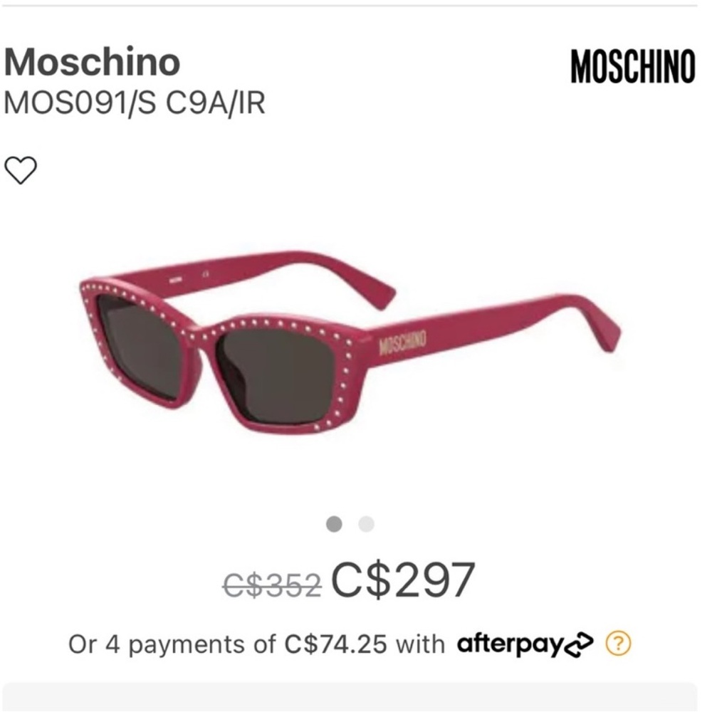 BRAND NEW MOSCHINO cat eye sunglasses with gold studs